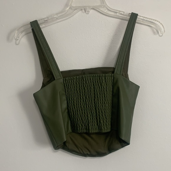 Olive Green Corset Crop Top ~ faux leather bustier, halter, tank top - Picture 3 of 4